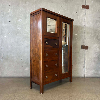 Antique Early 20th Century Armoire Wardrobe w/ Mirror - Comes w/ Key