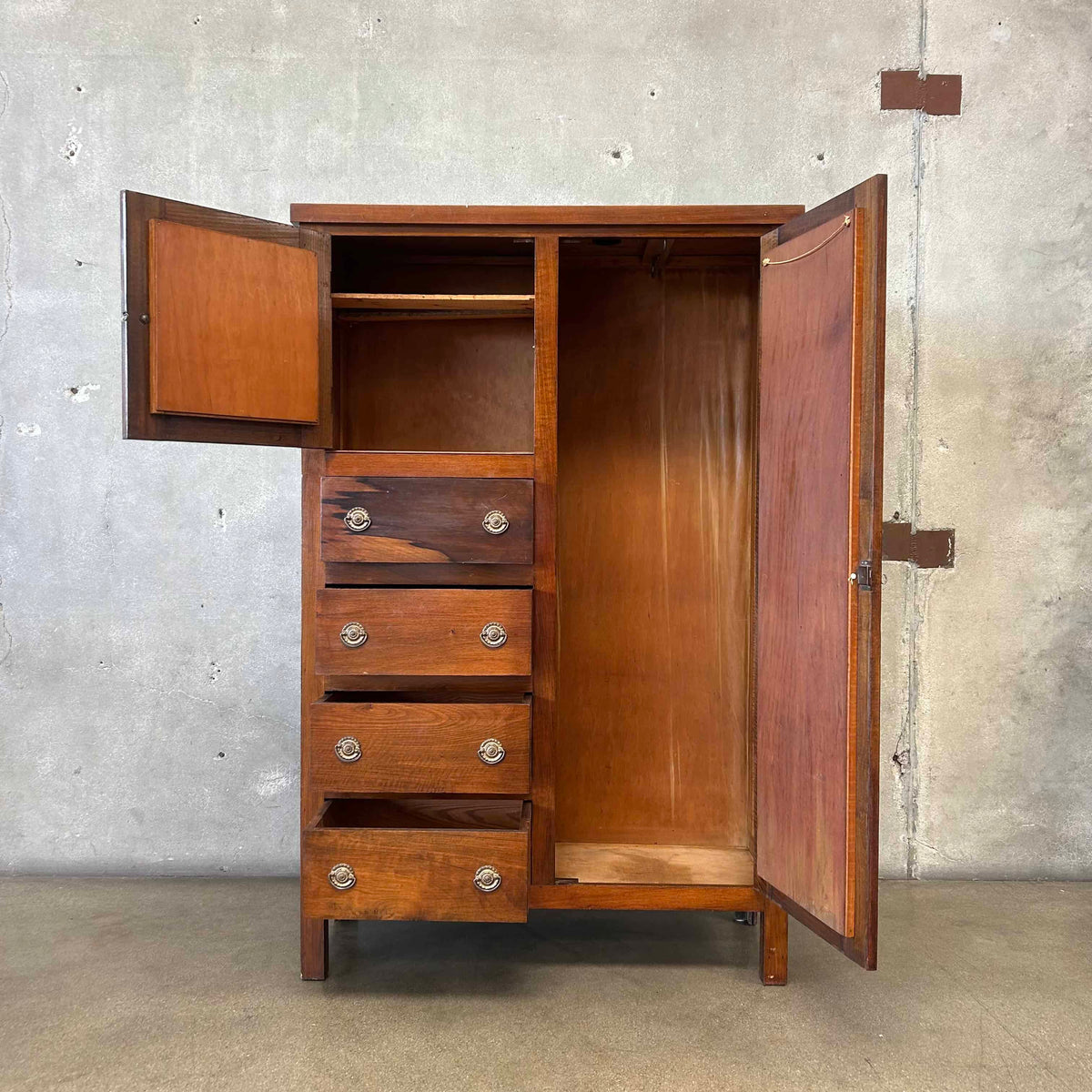 Antique Early 20th Century Armoire Wardrobe w/ Mirror - Comes w/ Key