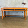 1982 Oak Mid Century Modern Style Console w/ Cane Shelf