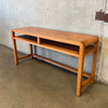 1982 Oak Mid Century Modern Style Console w/ Cane Shelf