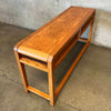 1982 Oak Mid Century Modern Style Console w/ Cane Shelf