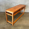 1982 Oak Mid Century Modern Style Console w/ Cane Shelf