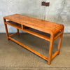 1982 Oak Mid Century Modern Style Console w/ Cane Shelf