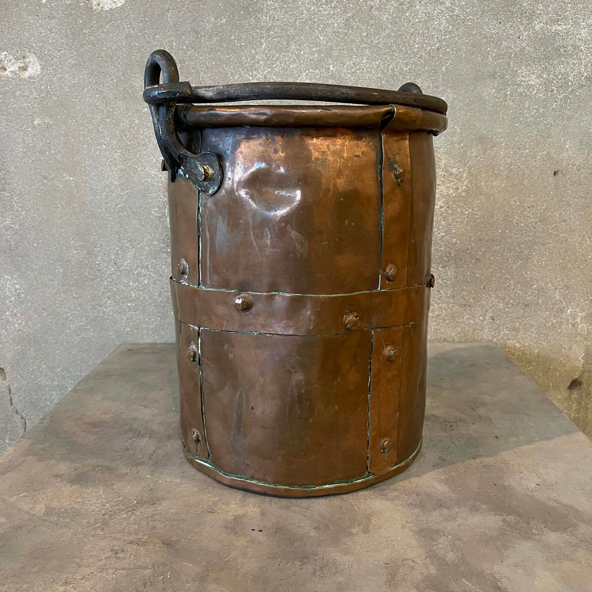 Antique Copper Bucket Cauldron w/ Handle