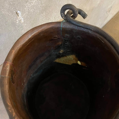Antique Copper Bucket Cauldron w/ Handle