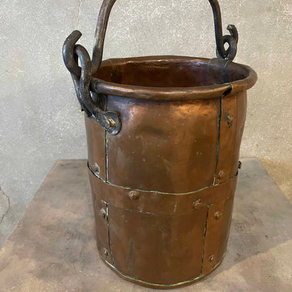 Antique Copper Bucket Cauldron w/ Handle
