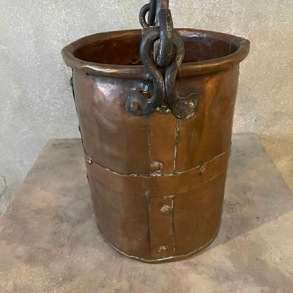 Antique Copper Bucket Cauldron w/ Handle