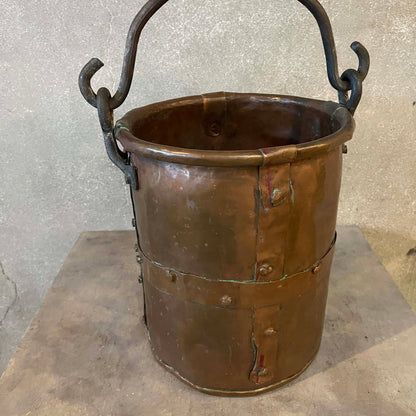Antique Copper Bucket Cauldron w/ Handle