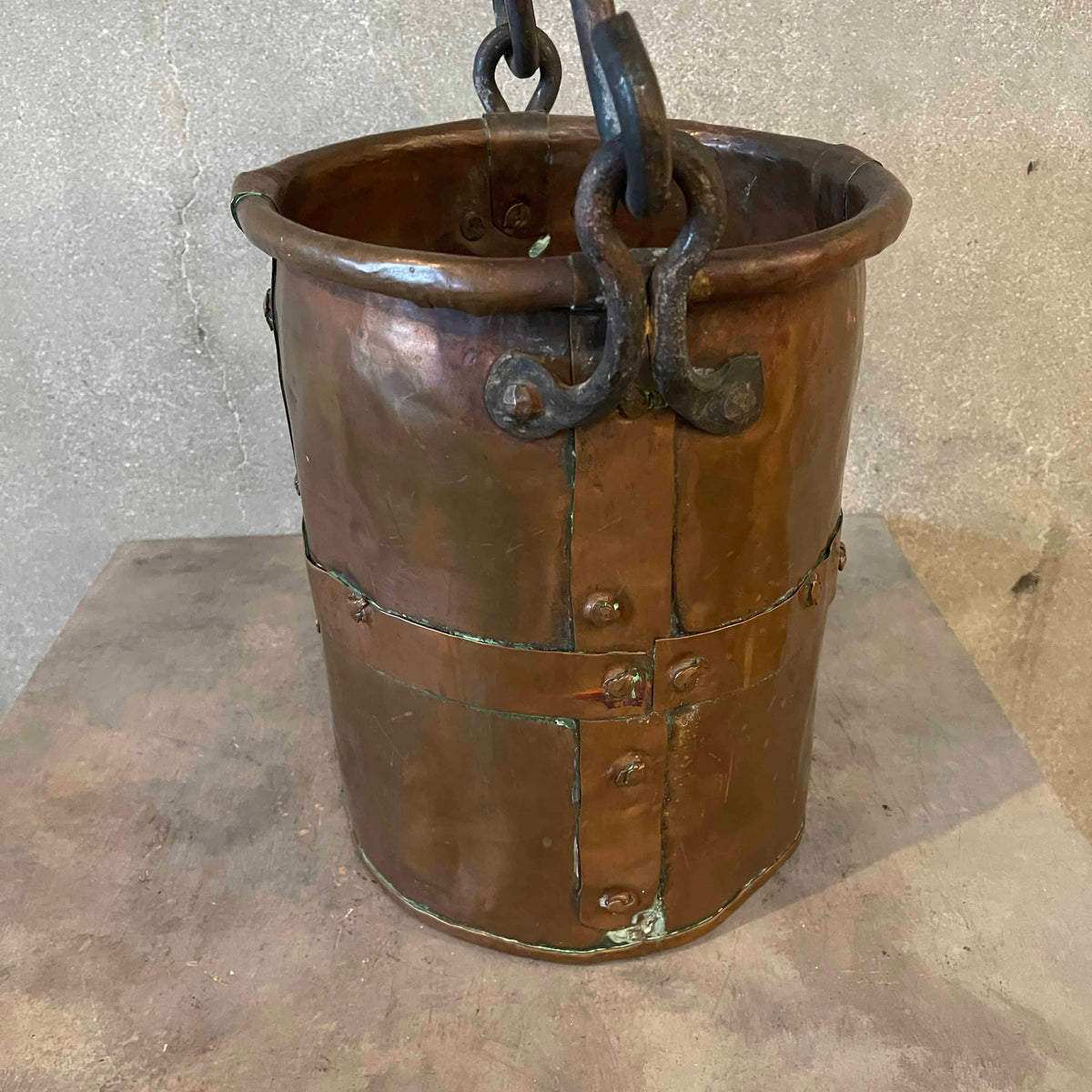 Antique Copper Bucket Cauldron w/ Handle