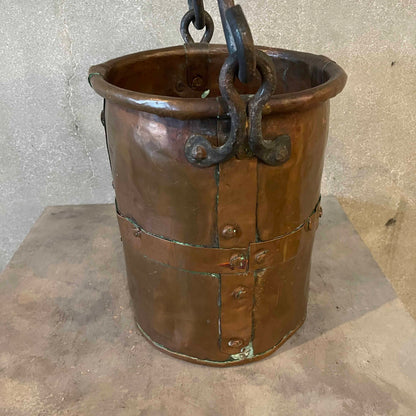 Antique Copper Bucket Cauldron w/ Handle