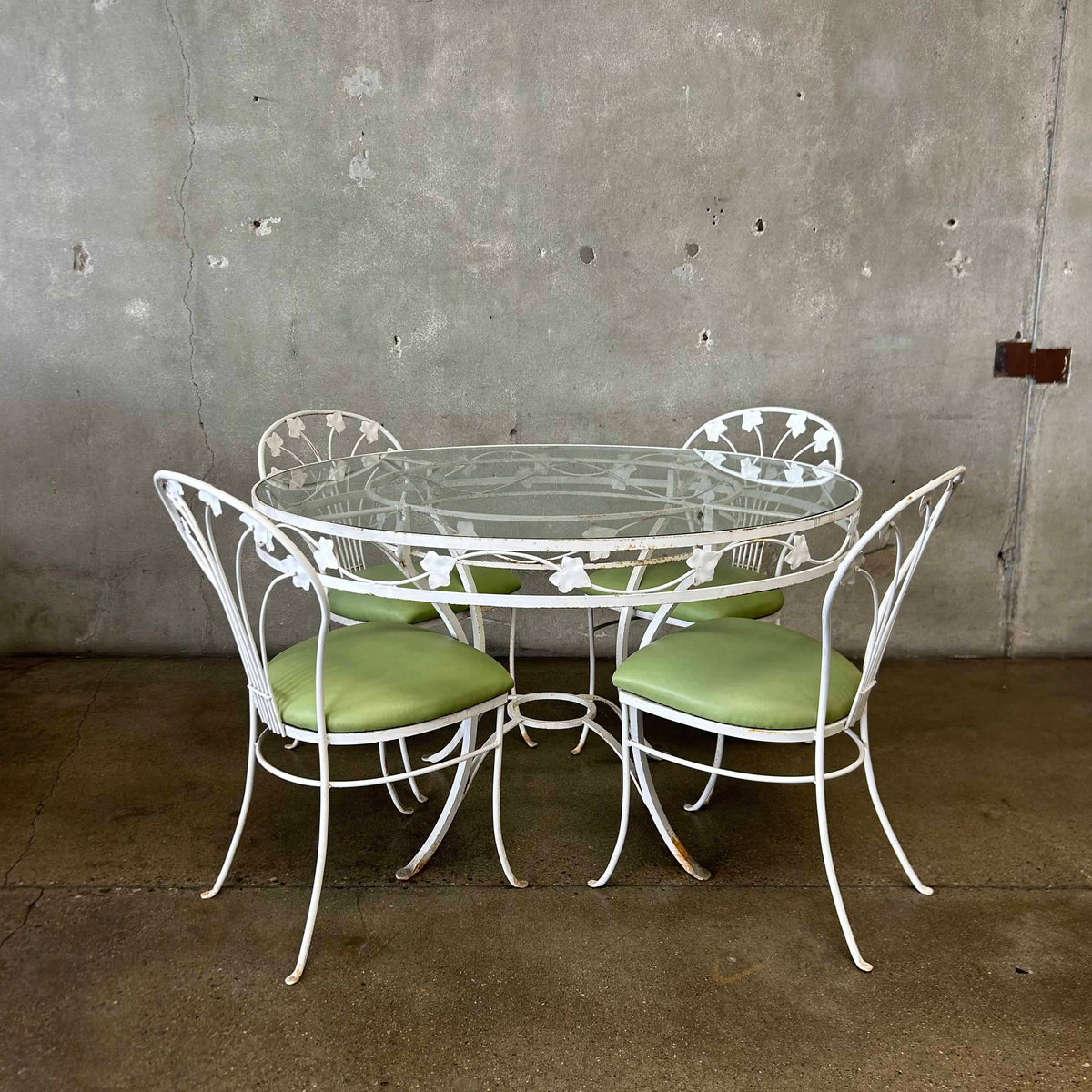 Vintage Iron & Glass Dining Table With Four Chairs