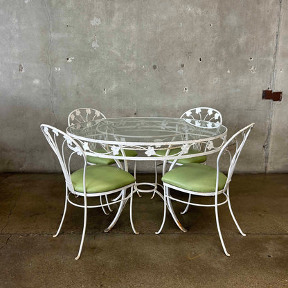 Vintage Iron & Glass Dining Table With Four Chairs