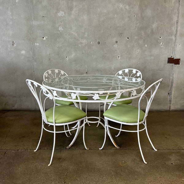 Vintage Iron & Glass Dining Table With Four Chairs