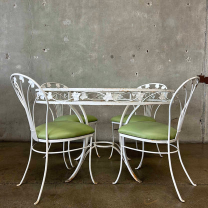 Vintage Iron & Glass Dining Table With Four Chairs