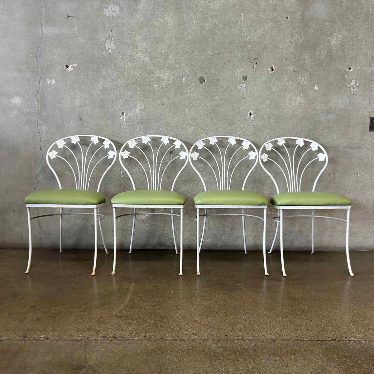 Vintage Iron & Glass Dining Table With Four Chairs