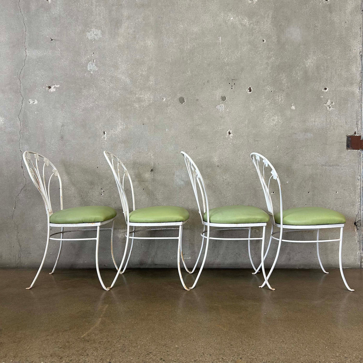 Vintage Iron & Glass Dining Table With Four Chairs
