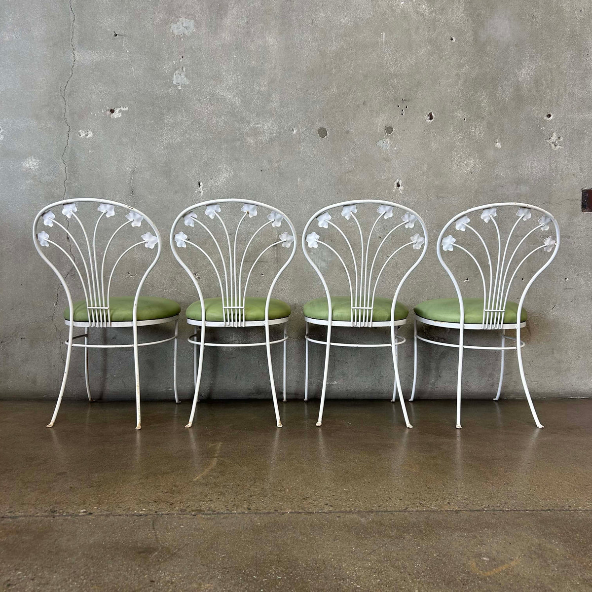 Vintage Iron & Glass Dining Table With Four Chairs