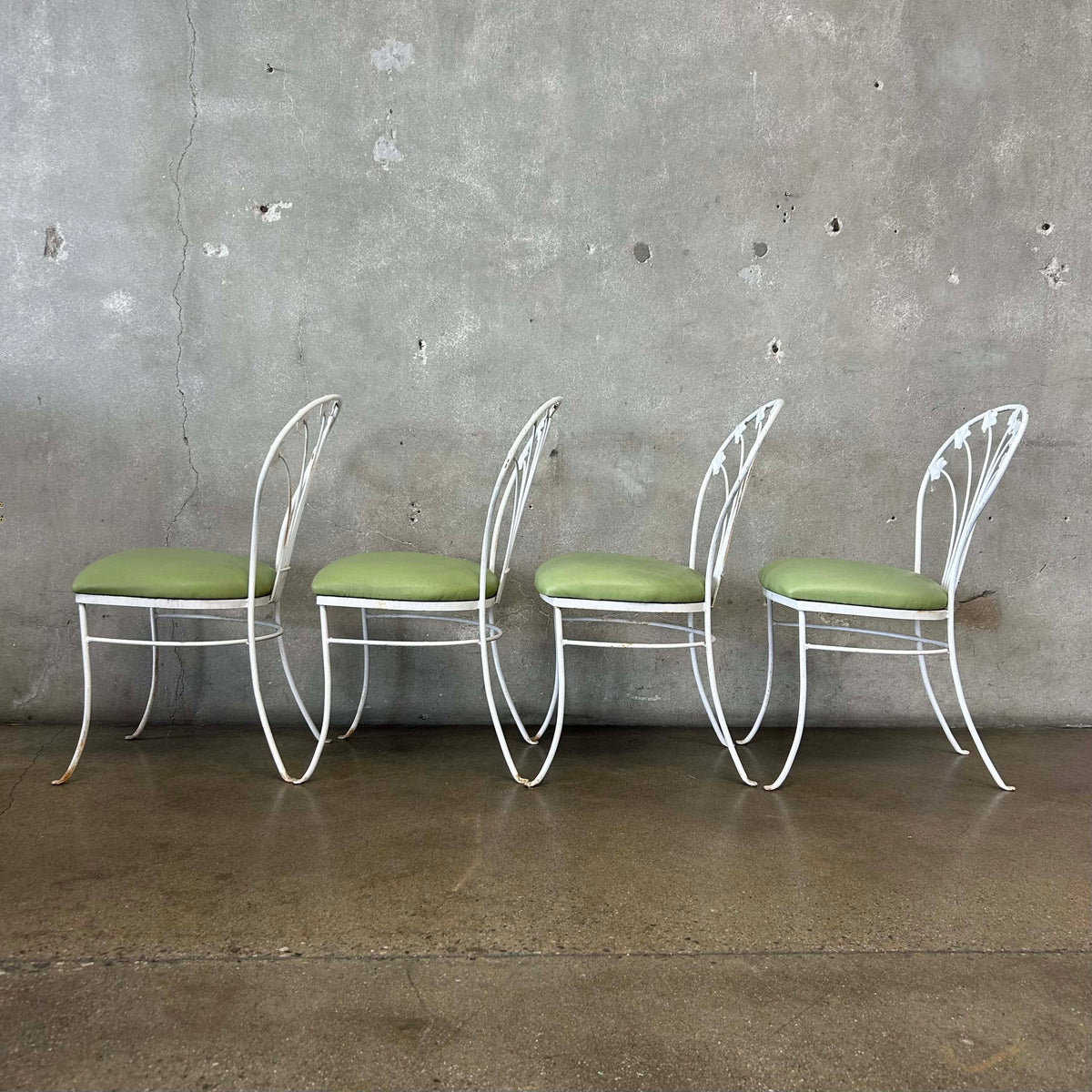 Vintage Iron & Glass Dining Table With Four Chairs