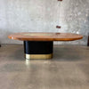 Mid Century Burl & Brass Dining Table (One Leaf)