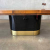 Mid Century Burl & Brass Dining Table (One Leaf)