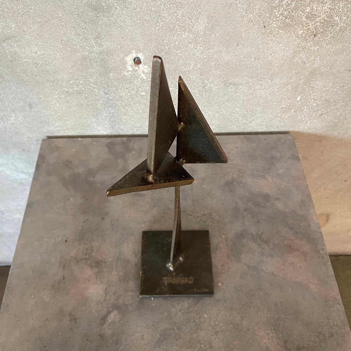 Geometric Metal Sculpture Signed