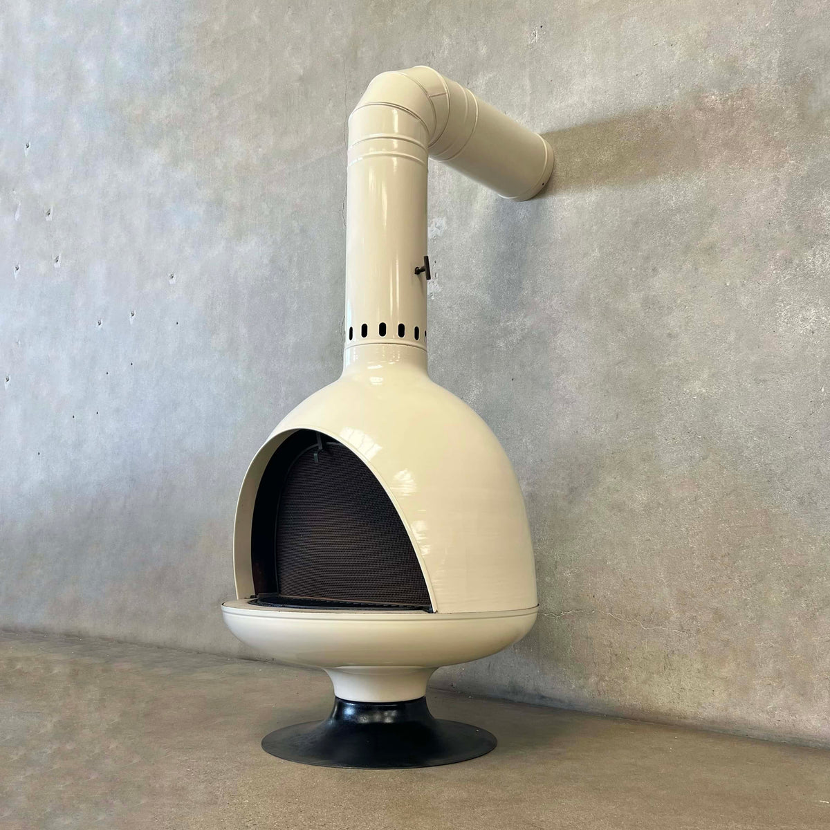 Vintage MCM Off White Porcelain Enamel Malm Fire Drum 3 Fireplace