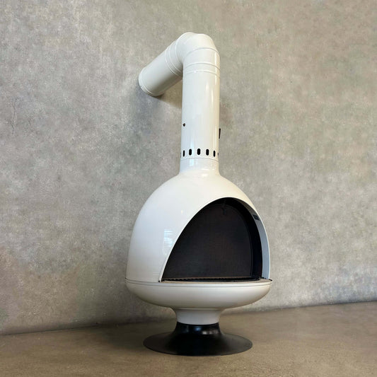 Vintage MCM Off White Porcelain Enamel Malm Fire Drum 3 Fireplace