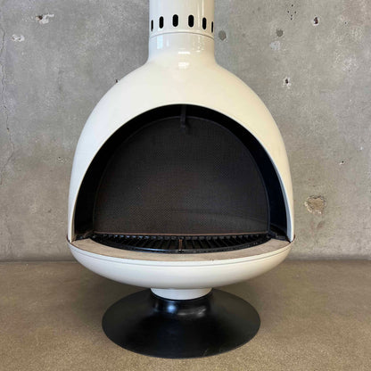 Vintage MCM Off White Porcelain Enamel Malm Fire Drum 3 Fireplace