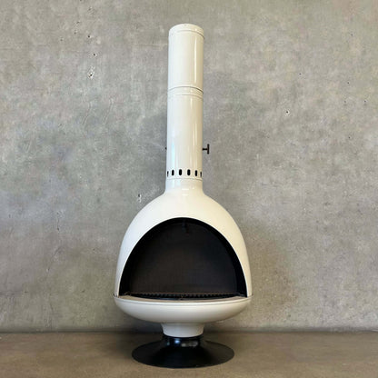 Vintage MCM Off White Porcelain Enamel Malm Fire Drum 3 Fireplace