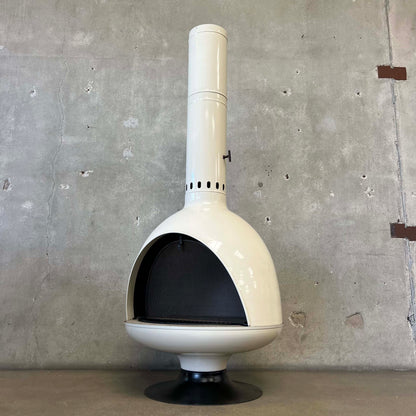 Vintage MCM Off White Porcelain Enamel Malm Fire Drum 3 Fireplace