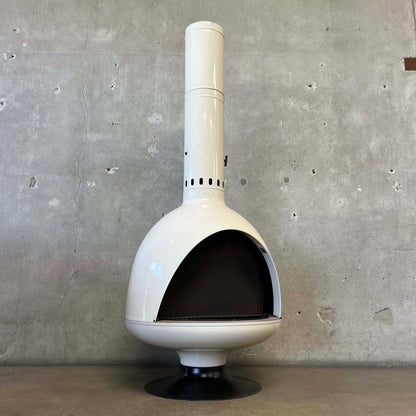 Vintage MCM Off White Porcelain Enamel Malm Fire Drum 3 Fireplace