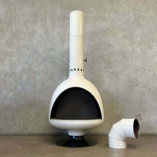 Vintage MCM Off White Porcelain Enamel Malm Fire Drum 3 Fireplace