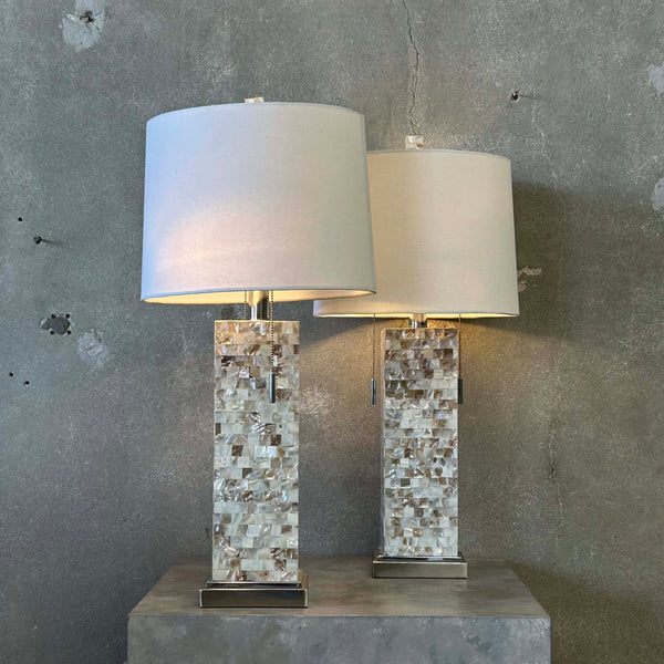 Pair of Abalone Shell Mosaic Table Lamps **NEW LAMPSHADES**