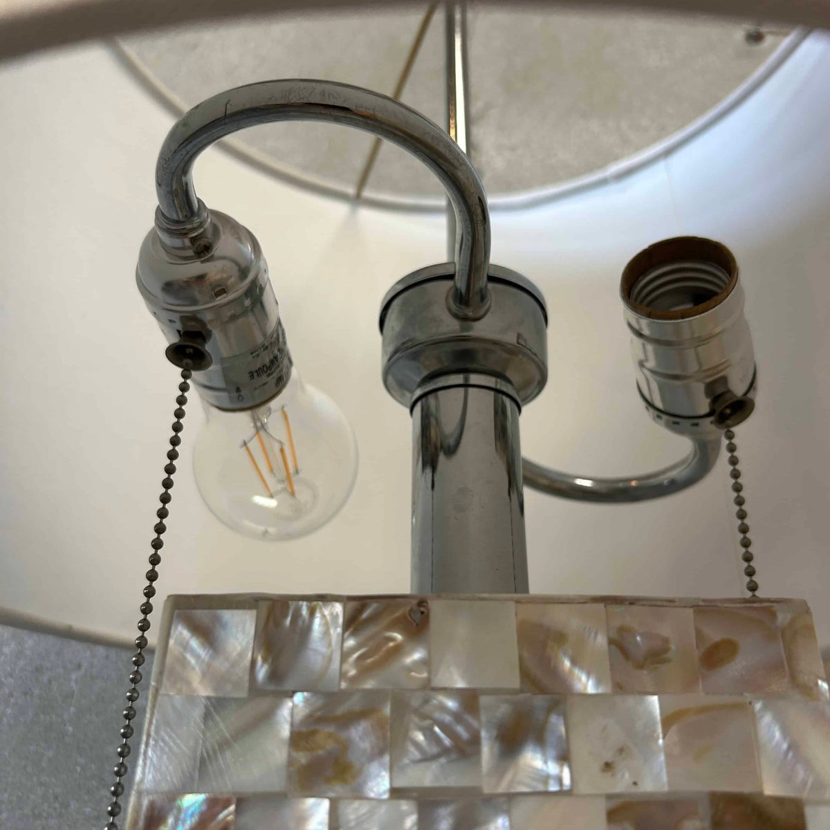 Pair of Abalone Shell Mosaic Table Lamps **NEW LAMPSHADES**