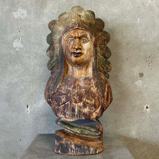 Vintage Cigar Store Counter Top Native American Hand Carved Display