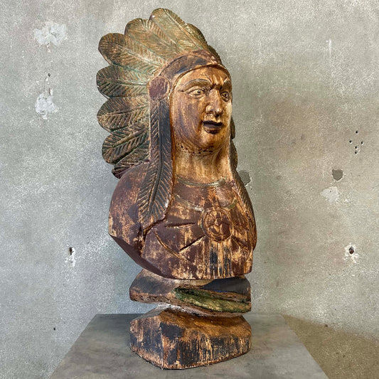 Vintage Cigar Store Counter Top Native American Hand Carved Display