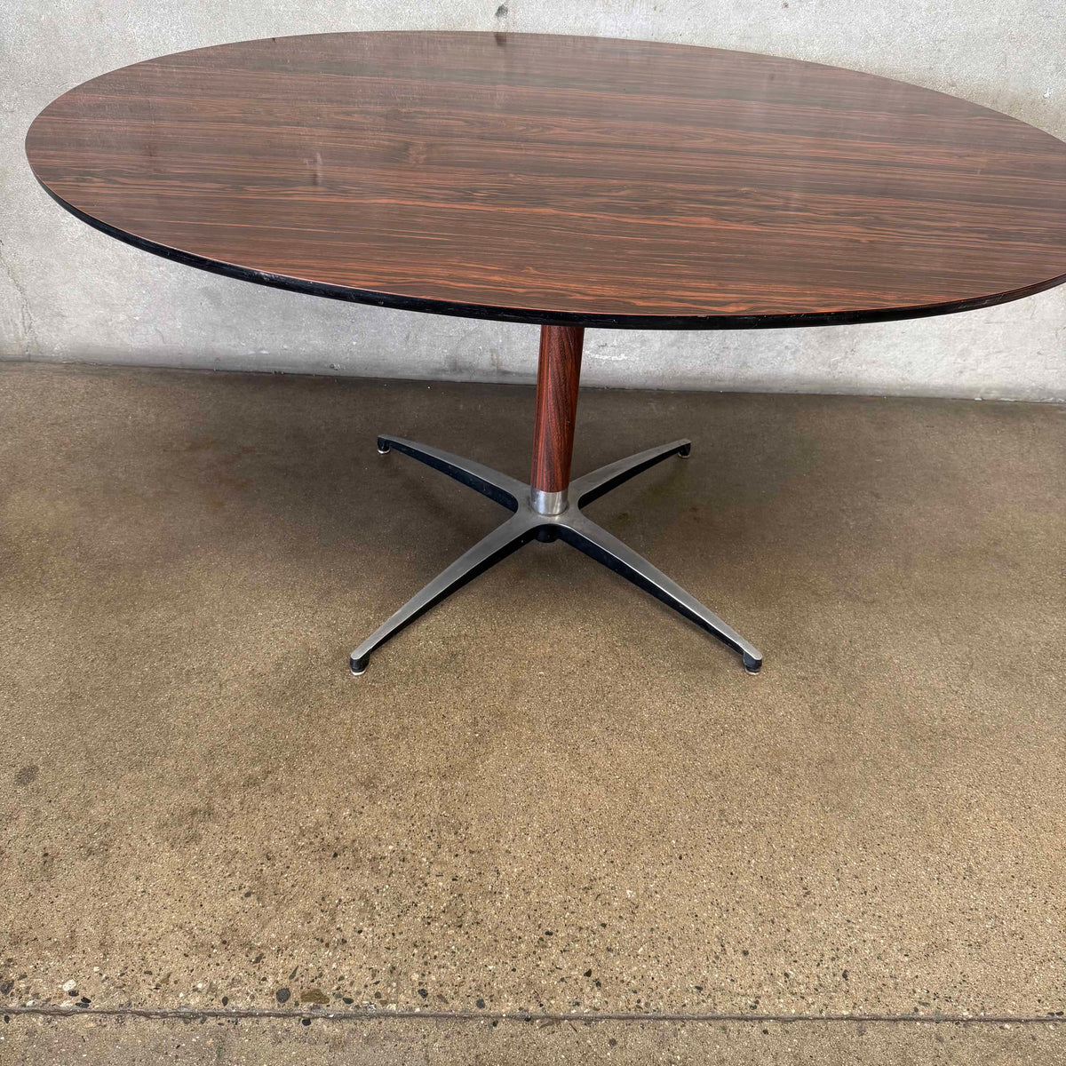 Mid Century Modern Rosewood Formica Top Oval Table in Style of Knoll