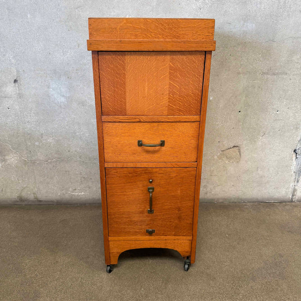 1920's Quarter Sawn Oak File Cabinet On Wheels