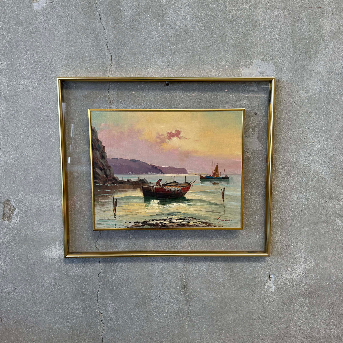 1960s' Ilio Gianaccini Italian Fisherman Painting - Oil on Canvas