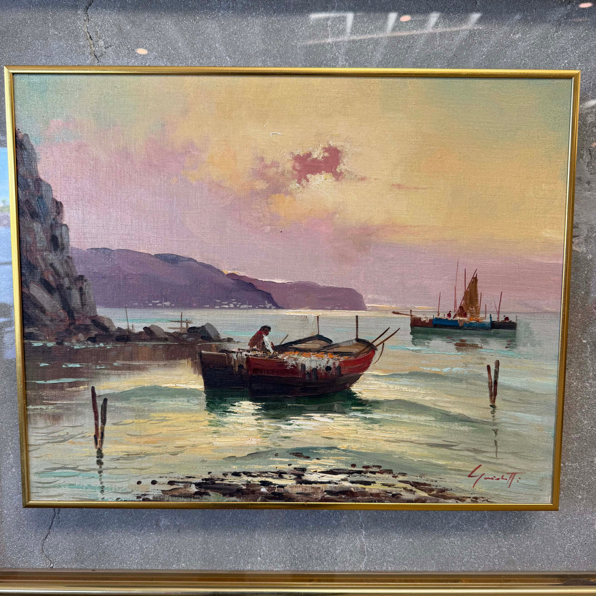 1960s' Ilio Gianaccini Italian Fisherman Painting - Oil on Canvas