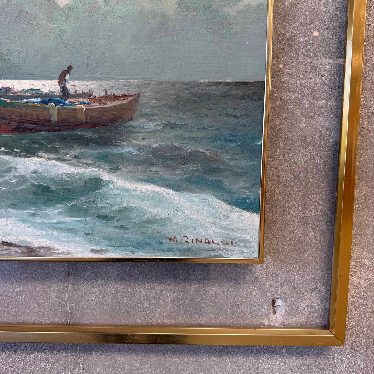 1960s' M. Rinaldi Italian Fisherman Painting - Oil on Canvas