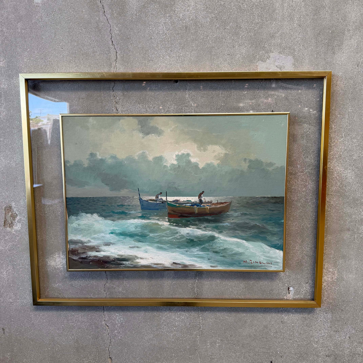1960s' M. Rinaldi Italian Fisherman Painting - Oil on Canvas