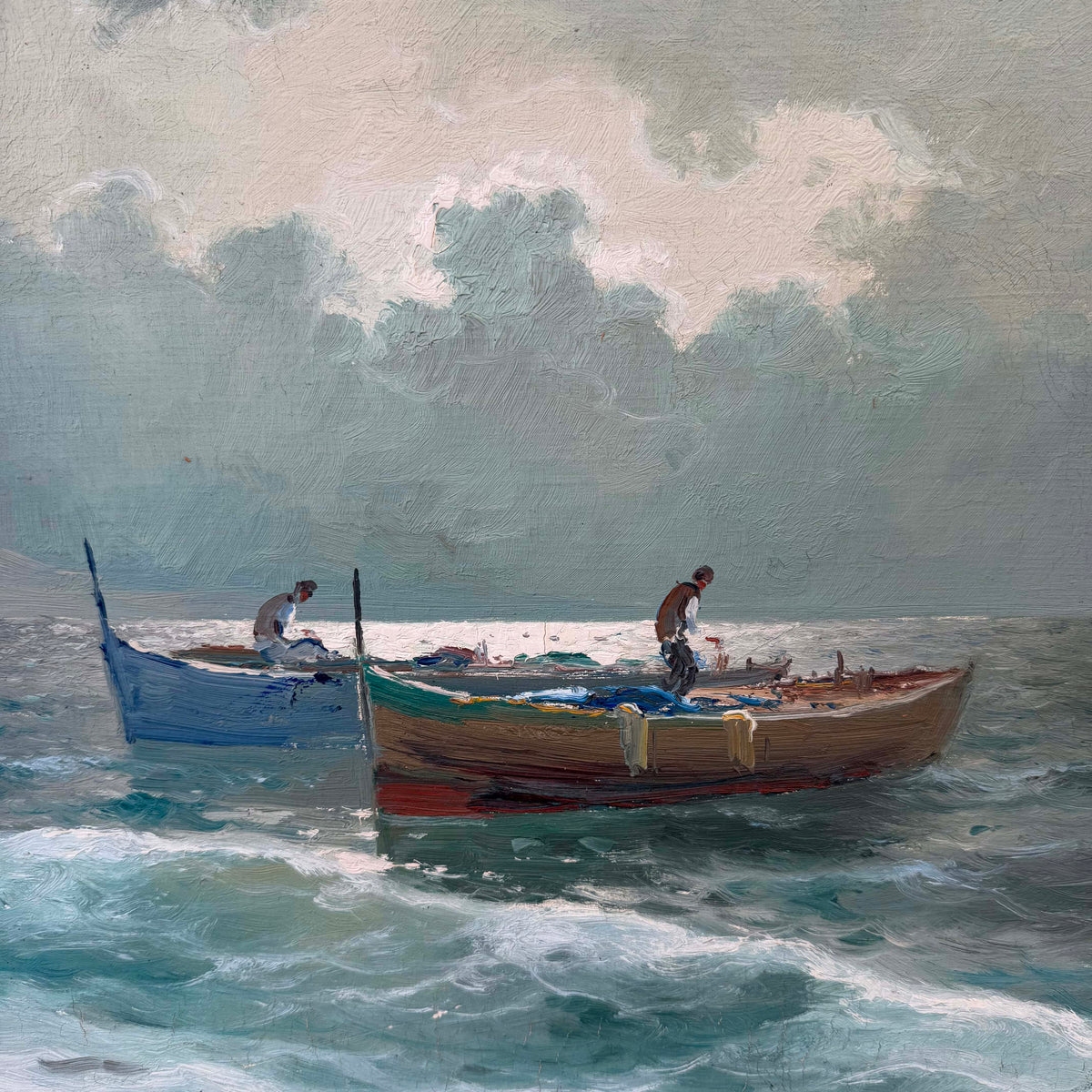1960s' M. Rinaldi Italian Fisherman Painting - Oil on Canvas