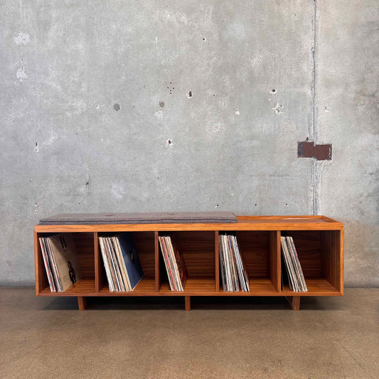 Teak Vinyl Storage Bench Hand Built By Pete Deeble Furniture - Long Beach CA