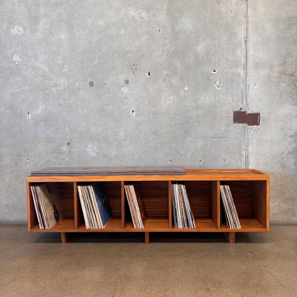 Teak Vinyl Storage Bench Hand Built By Pete Deeble Furniture - Long Beach CA