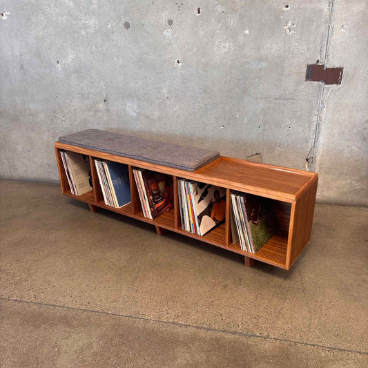 Teak Vinyl Storage Bench Hand Built By Pete Deeble Furniture - Long Beach CA