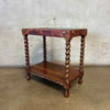 Vintage 20th Century Leather Wrapped Hand Tooled Barley Twist Peruvian Signed End Table