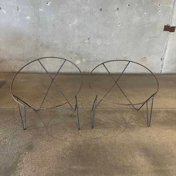 Pair Mid Century Modern Wrought Iron Hoop Chair Frames