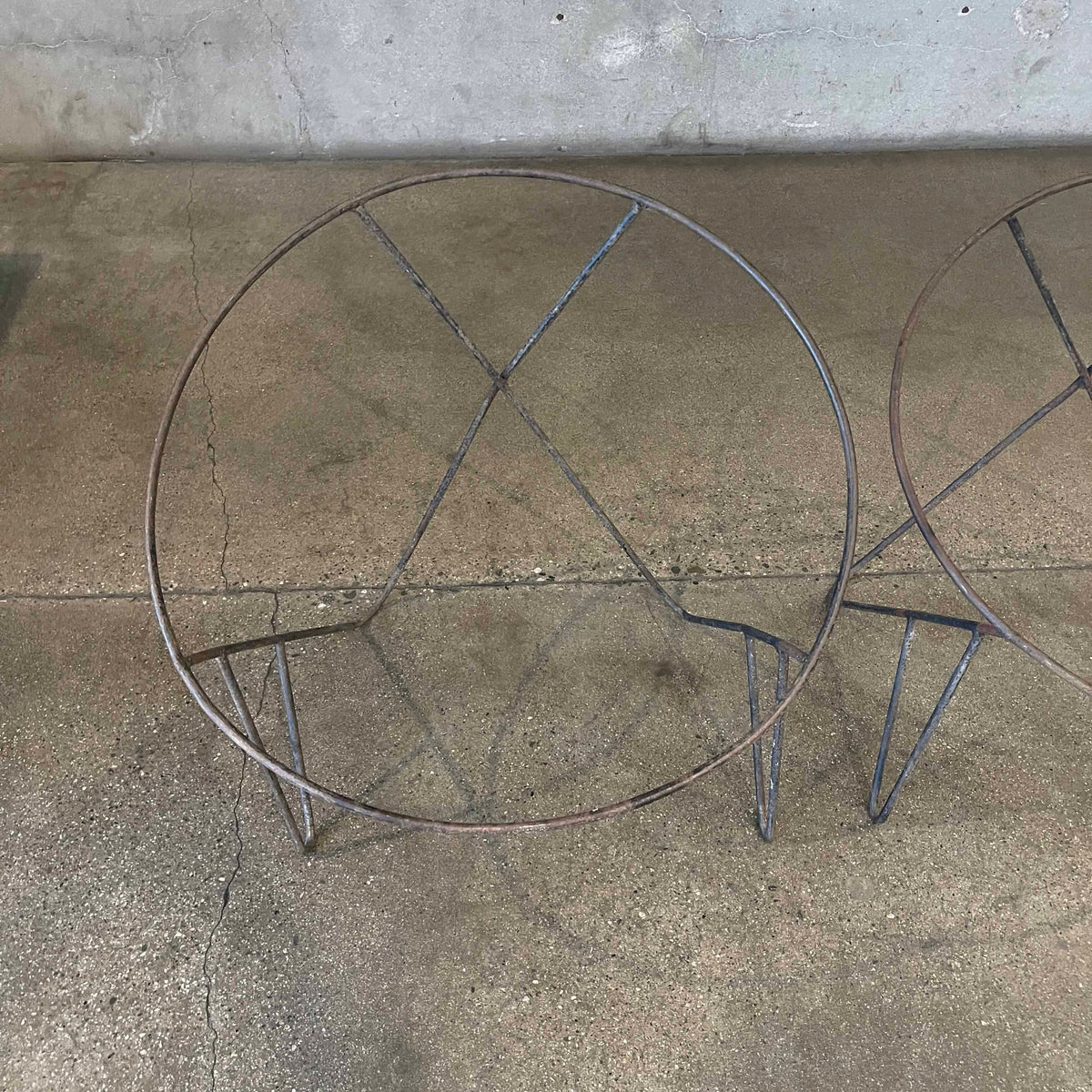 Pair Mid Century Modern Wrought Iron Hoop Chair Frames