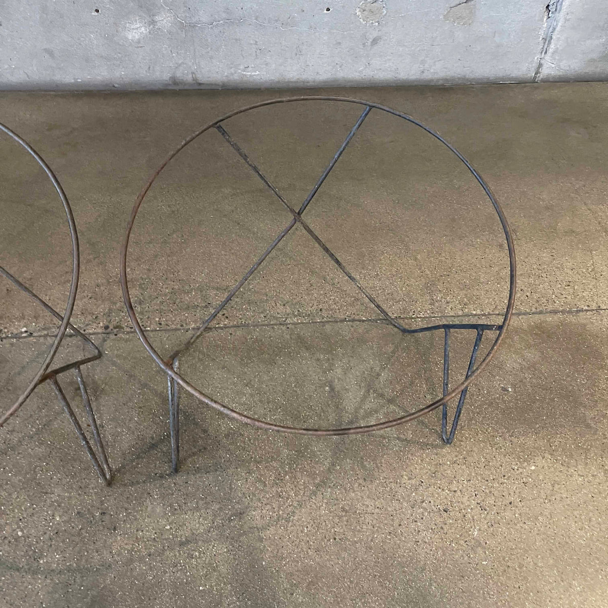 Pair Mid Century Modern Wrought Iron Hoop Chair Frames